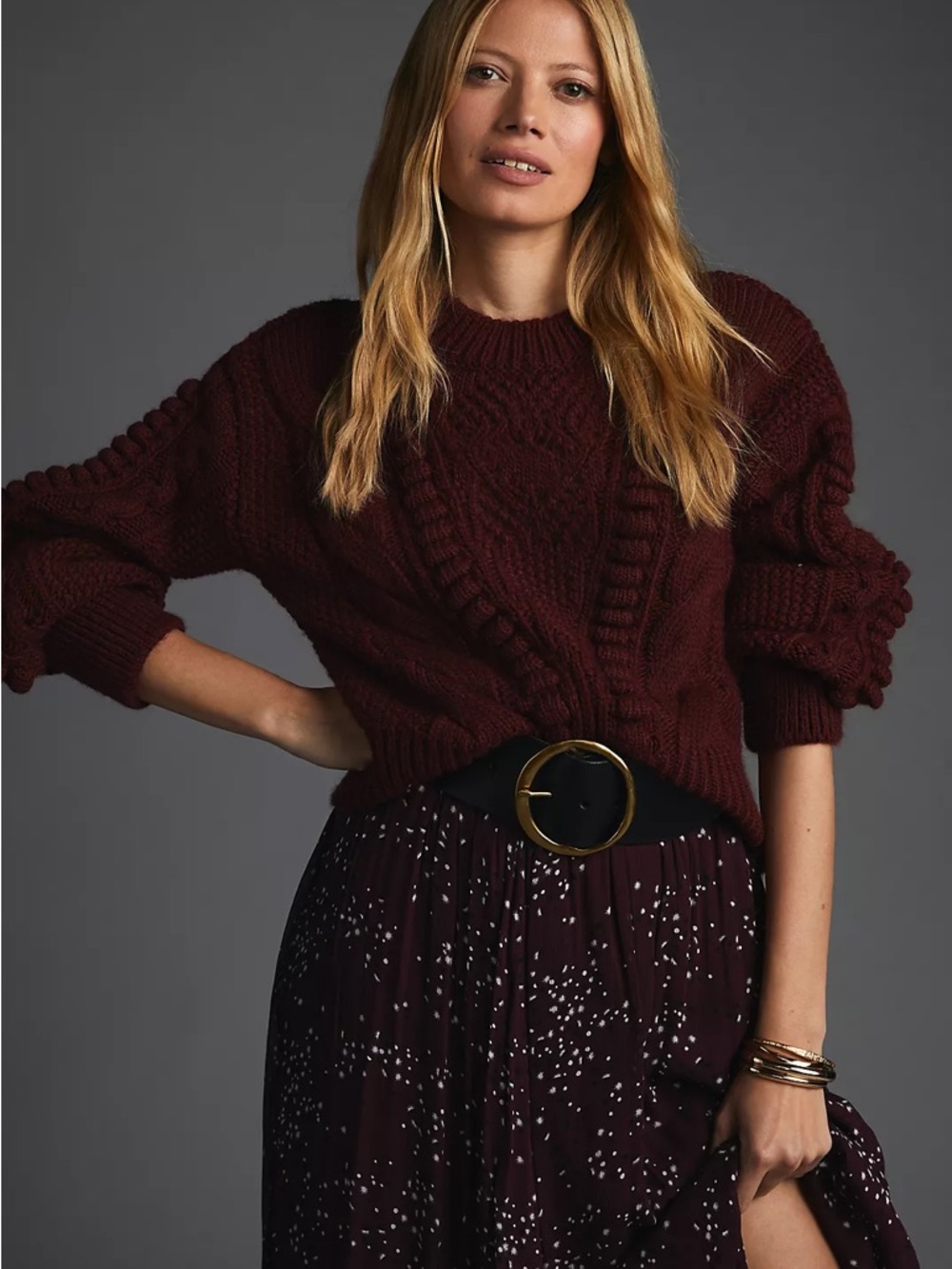 By Anthropologie Cropped Cable-Knit Sweater Size Large